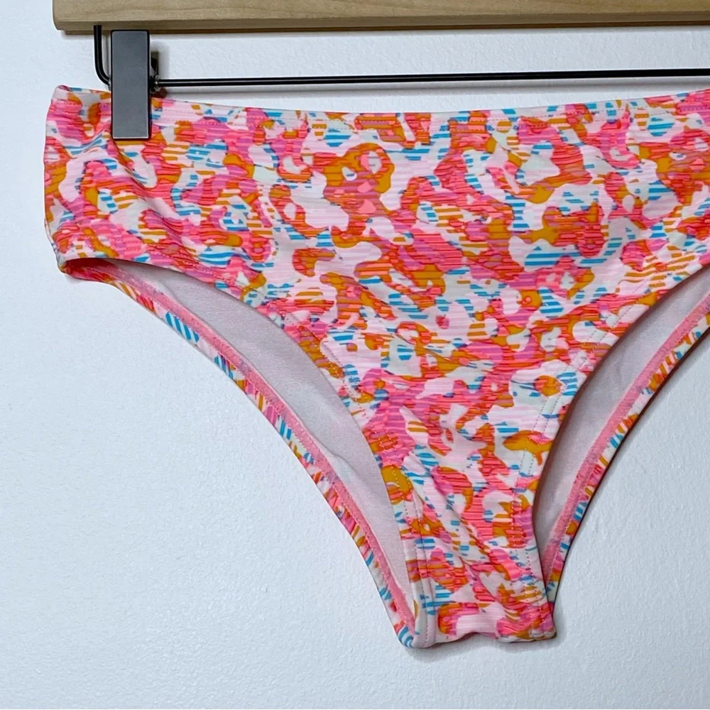 Oakley Pink Blue Striped Abstract Swim Bikini Bottoms - Small